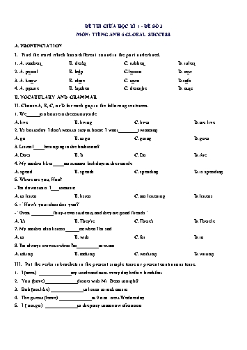 Đề thi giữa học kì 1 môn Tiếng Anh Lớp 6 (Global Success) - Đề số 3 (Có đáp án)
