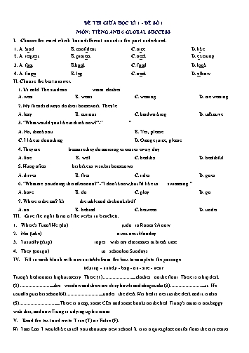Đề thi giữa học kì 1 môn Tiếng Anh Lớp 6 (Global Success) - Đề số 1 (Có đáp án)