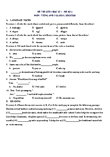 Đề thi giữa học kì 1 môn Tiếng Anh Lớp 7 (Global Success) - Đề số 3 (Có đáp án)