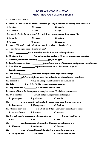 Đề thi giữa học kì 1 môn Tiếng Anh Lớp 7 (Global Success) - Đề số 2 (Có đáp án)