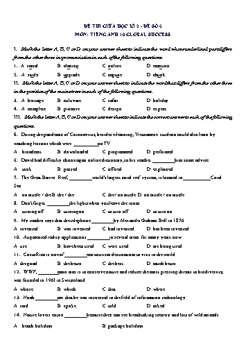 Đề thi giữa học kì 2 môn Tiếng Anh Lớp 10 (Global Success) - Đề số 6 (Có đáp án)