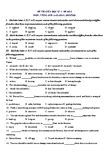 Đề thi giữa học kì 2 môn Tiếng Anh Lớp 10 (Global Success) - Đề số 8 (Có đáp án)