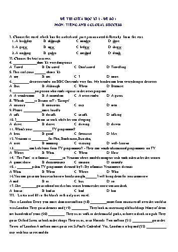 Đề thi giữa học kì 2 môn Tiếng Anh Lớp 6 (Global Success) - Đề số 1 (Có đáp án)