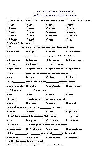 Đề thi giữa học kì 2 môn Tiếng Anh Lớp 6 (Global Success) - Đề số 5 (Có đáp án)