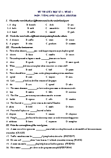 Đề thi giữa học kì 2 môn Tiếng Anh Lớp 7 (Global Success) - Đề số 1 (Có đáp án)