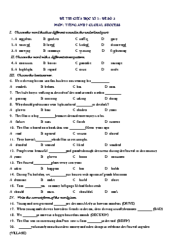 Đề thi giữa học kì 2 môn Tiếng Anh Lớp 7 (Global Success) - Đề số 3 (Có đáp án)