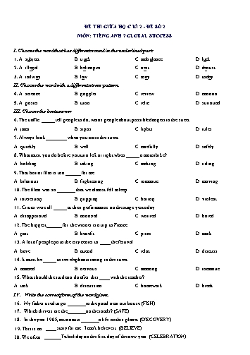 Đề thi giữa học kì 2 môn Tiếng Anh Lớp 7 (Global Success) - Đề số 2 (Có đáp án)