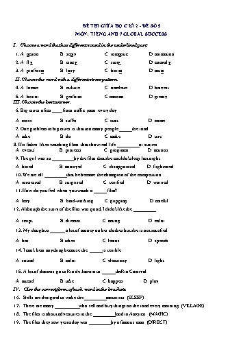 Đề thi giữa học kì 2 môn Tiếng Anh Lớp 7 (Global Success) - Đề số 5 (Có đáp án)