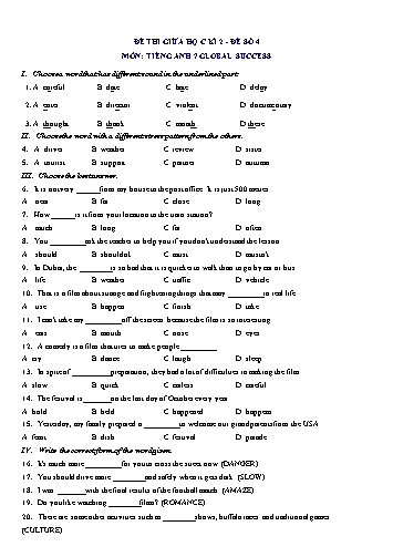 Đề thi giữa học kì 2 môn Tiếng Anh Lớp 7 (Global Success) - Đề số 4 (Có đáp án)