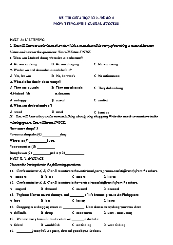 Đề thi giữa học kì 2 môn Tiếng Anh Lớp 8 (Global Success) - Đề số 4 (Có đáp án)