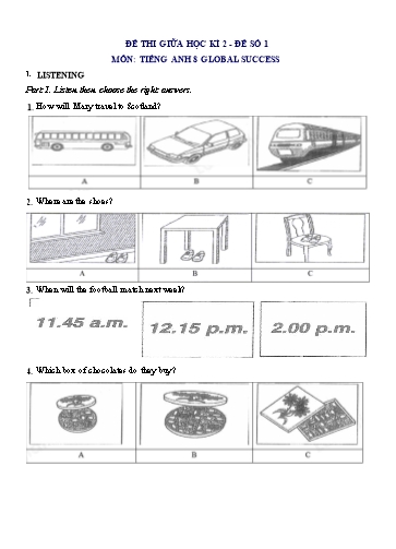 Đề thi giữa học kì 2 môn Tiếng Anh Lớp 8 (Global Success) - Đề số 1 (Có đáp án)