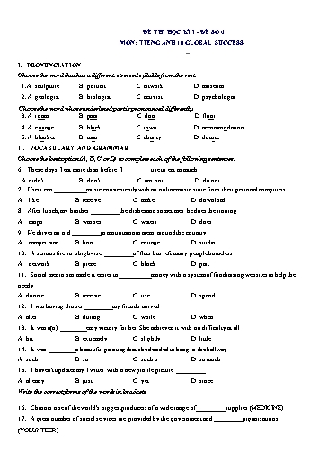 Đề thi học kì 1 môn Tiếng Anh Lớp 10 (Global Success) - Đề số 6 (Có đáp án)