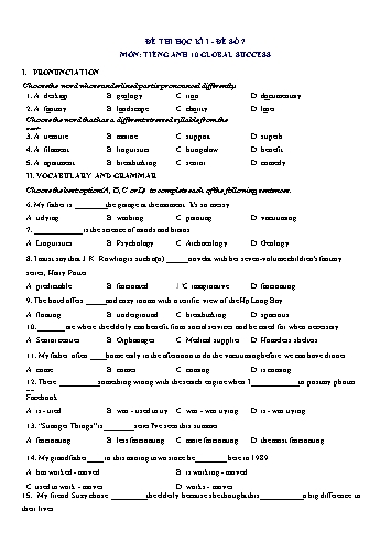 Đề thi học kì 1 môn Tiếng Anh Lớp 10 (Global Success) - Đề số 7 (Có đáp án)