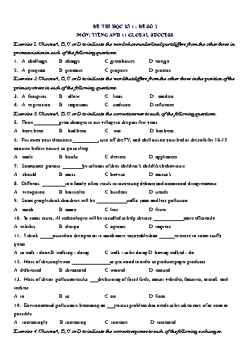 Đề thi học kì 1 môn Tiếng Anh Lớp 11 (Global Success) - Đề số 2 (Có đáp án)