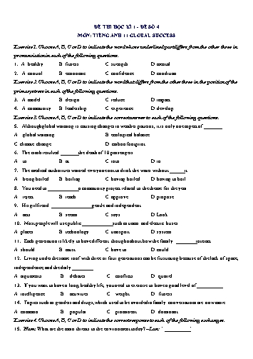 Đề thi học kì 1 môn Tiếng Anh Lớp 11 (Global Success) - Đề số 4 (Có đáp án)