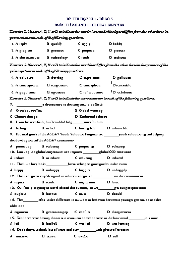 Đề thi học kì 1 môn Tiếng Anh Lớp 11 (Global Success) - Đề số 5 (Có đáp án)