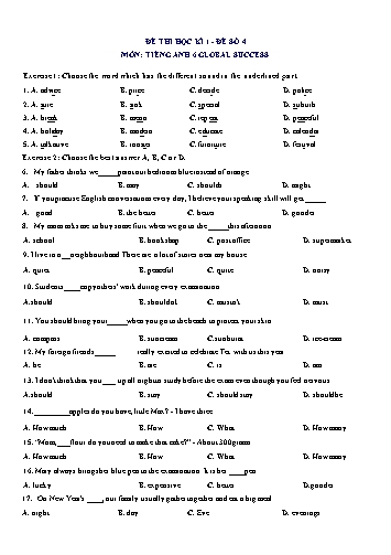 Đề thi học kì 1 môn Tiếng Anh Lớp 6 (Global Success) - Đề số 4 (Có đáp án)