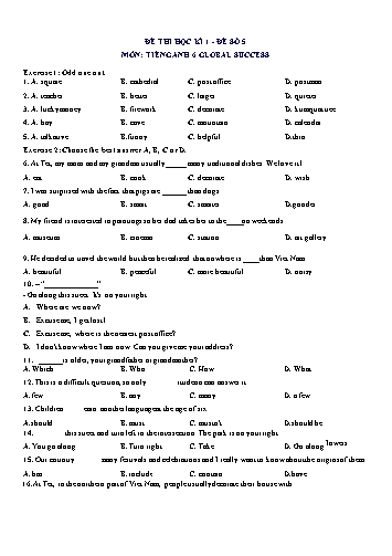 Đề thi học kì 1 môn Tiếng Anh Lớp 6 (Global Success) - Đề số 5 (Có đáp án)