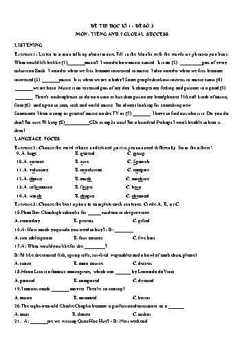 Đề thi học kì 1 môn Tiếng Anh Lớp 7 (Global Success) - Đề số 3 (Có đáp án)