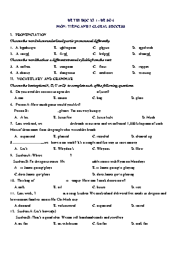 Đề thi học kì 1 môn Tiếng Anh Lớp 7 (Global Success) - Đề số 6 (Có đáp án)