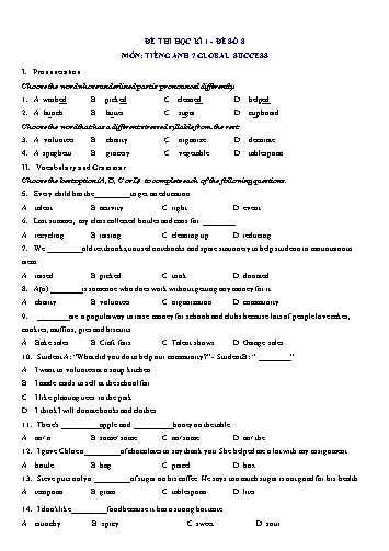 Đề thi học kì 1 môn Tiếng Anh Lớp 7 (Global Success) - Đề số 8 (Có đáp án)