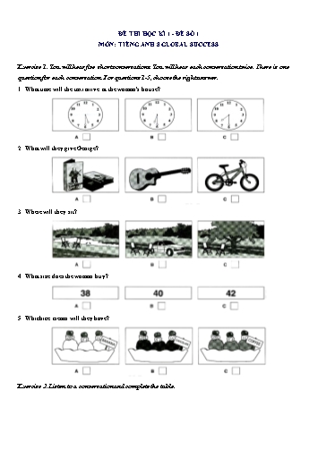 Đề thi học kì 1 môn Tiếng Anh Lớp 8 (Global Success) - Đề số 1 (Có đáp án)