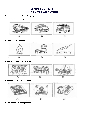 Đề thi học kì 1 môn Tiếng Anh Lớp 8 (Global Success) - Đề số 3 (Có đáp án)