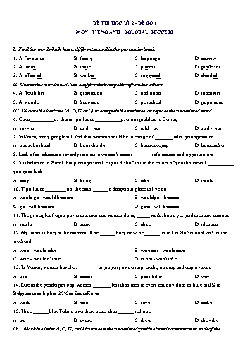 Đề thi học kì 2 môn Tiếng Anh Lớp 10 (Global Success) - Đề số 1 (Có đáp án)