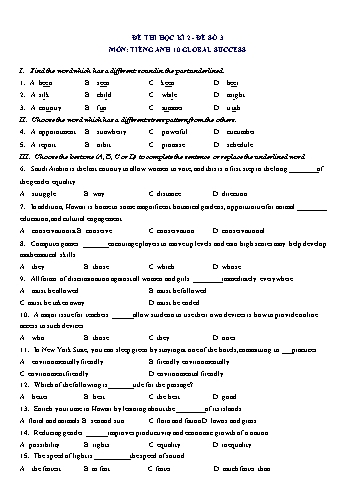 Đề thi học kì 2 môn Tiếng Anh Lớp 10 (Global Success) - Đề số 3 (Có đáp án)