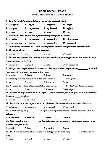Đề thi học kì 2 môn Tiếng Anh Lớp 10 (Global Success) - Đề số 5 (Có đáp án)