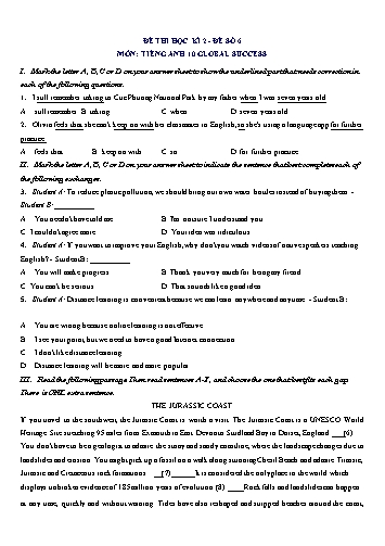 Đề thi học kì 2 môn Tiếng Anh Lớp 10 (Global Success) - Đề số 6 (Có đáp án)