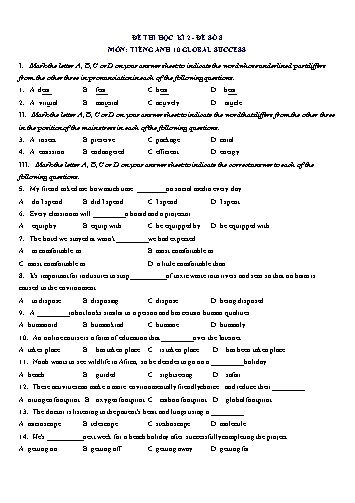 Đề thi học kì 2 môn Tiếng Anh Lớp 10 (Global Success) - Đề số 8 (Có đáp án)