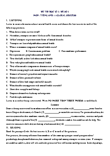 Đề thi học kì 2 môn Tiếng Anh Lớp 11 (Global Success) - Đề số 2 (Có đáp án)