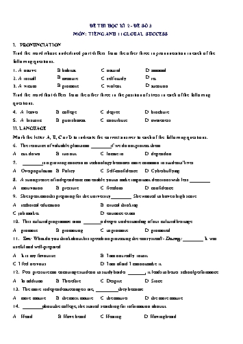 Đề thi học kì 2 môn Tiếng Anh Lớp 11 (Global Success) - Đề số 3 (Có đáp án)