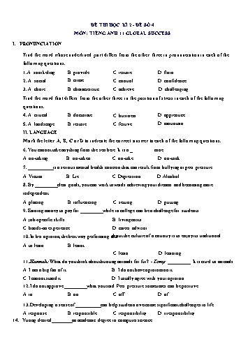 Đề thi học kì 2 môn Tiếng Anh Lớp 11 (Global Success) - Đề số 4 (Có đáp án)