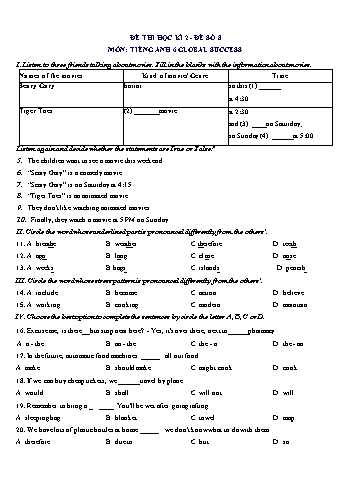 Đề thi học kì 2 môn Tiếng Anh Lớp 6 (Global Success) - Đề số 8 (Có đáp án)