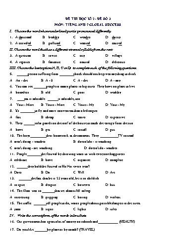 Đề thi học kì 2 môn Tiếng Anh Lớp 7 (Global Success) - Đề số 3 (Có đáp án)