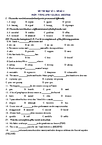 Đề thi học kì 2 môn Tiếng Anh Lớp 7 (Global Success) - Đề số 4 (Có đáp án)