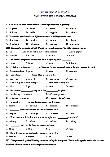 Đề thi học kì 2 môn Tiếng Anh Lớp 7 (Global Success) - Đề số 5 (Có đáp án)