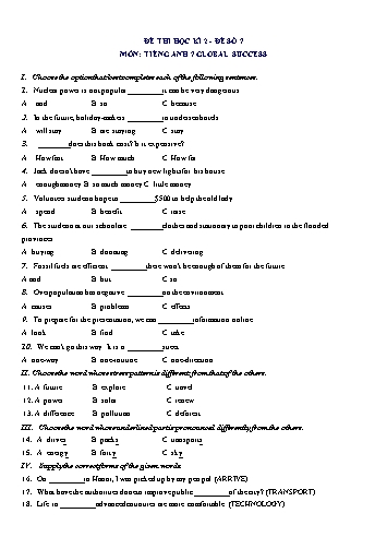 Đề thi học kì 2 môn Tiếng Anh Lớp 7 (Global Success) - Đề số 7 (Có đáp án)