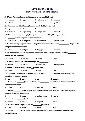 Đề thi học kì 2 môn Tiếng Anh Lớp 7 (Global Success) - Đề số 8 (Có đáp án)