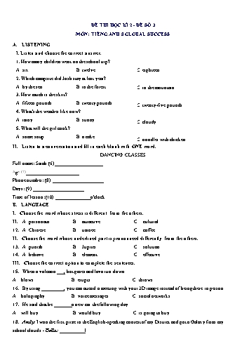 Đề thi học kì 2 môn Tiếng Anh Lớp 8 (Global Success) - Đề số 3 (Có đáp án)