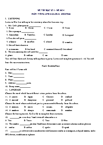 Đề thi học kì 2 môn Tiếng Anh Lớp 8 (Global Success) - Đề số 4 (Có đáp án)