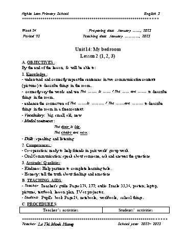 Giáo án Tiếng Anh 3 Global success (CV2345) - Tuần 24 - Năm học 2022-2023 - Le Thi Manh Huong