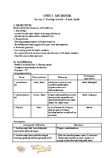 Giáo án Tiếng Anh 6 Global success (CV5512) - Unit 2: My house