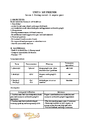 Giáo án Tiếng Anh 6 Global success (CV5512) - Unit 3: My friends