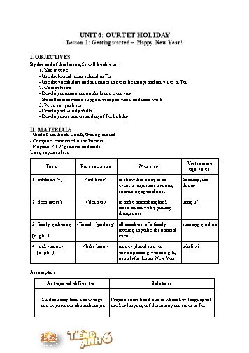 Giáo án Tiếng Anh 6 Global success (CV5512) - Unit 6: Our tet holiday