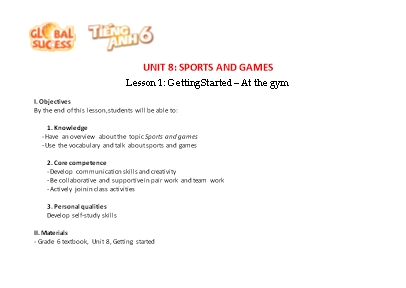 Giáo án Tiếng Anh 6 Global success (CV5512) - Unit 8: Sports and games