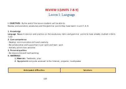 Giáo án Tiếng Anh 7 (Global Success) - Review 3 (Unit 7+8+9). Lesson 1+2