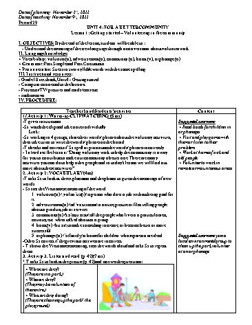 Giáo án Tiếng Anh Lớp 10 (Global success) - Period 29 to 36 - Unit 4: For a Better Community - Năm học 2022-2023